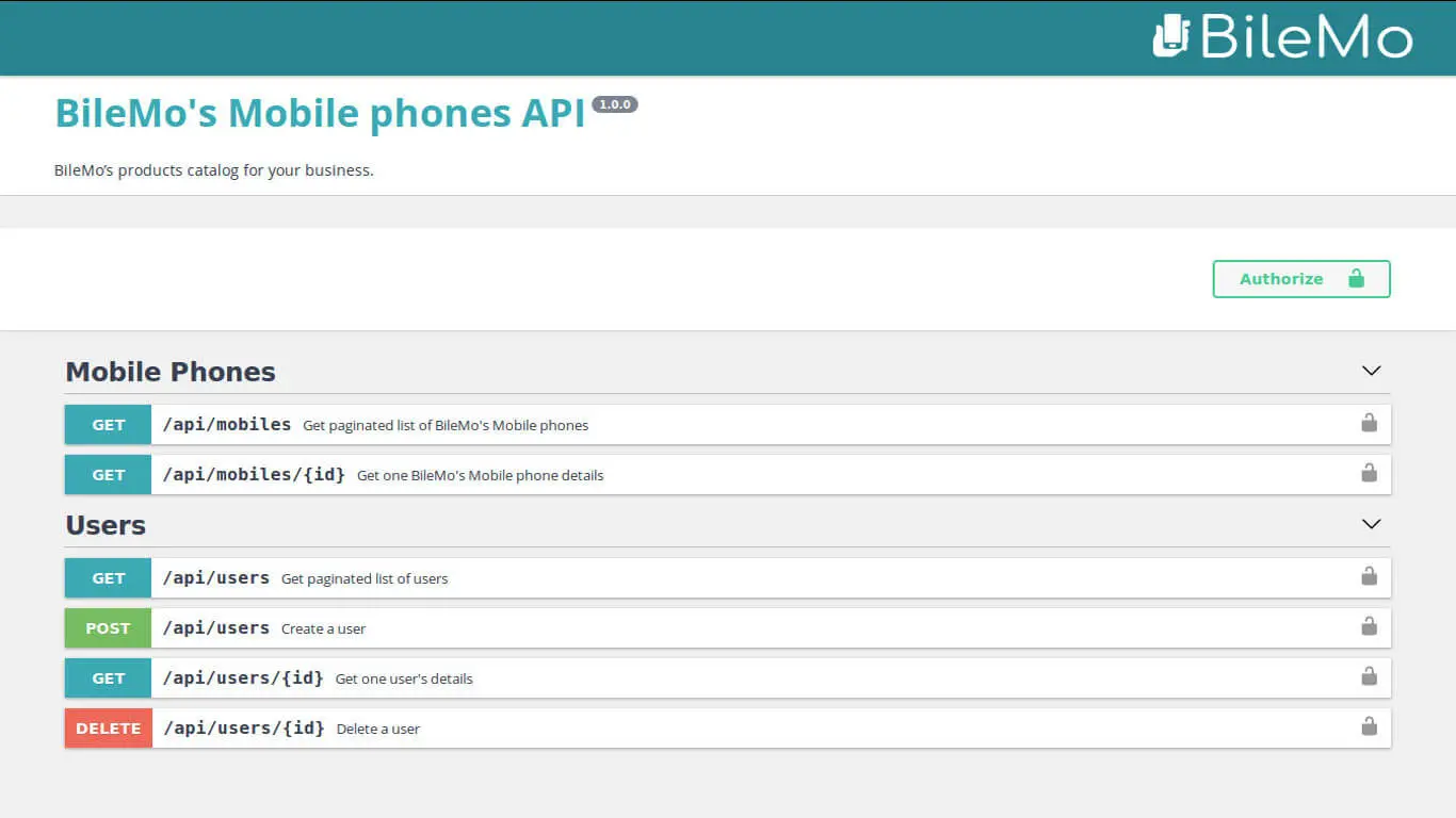 API REST BileMo réalisée en Symfony