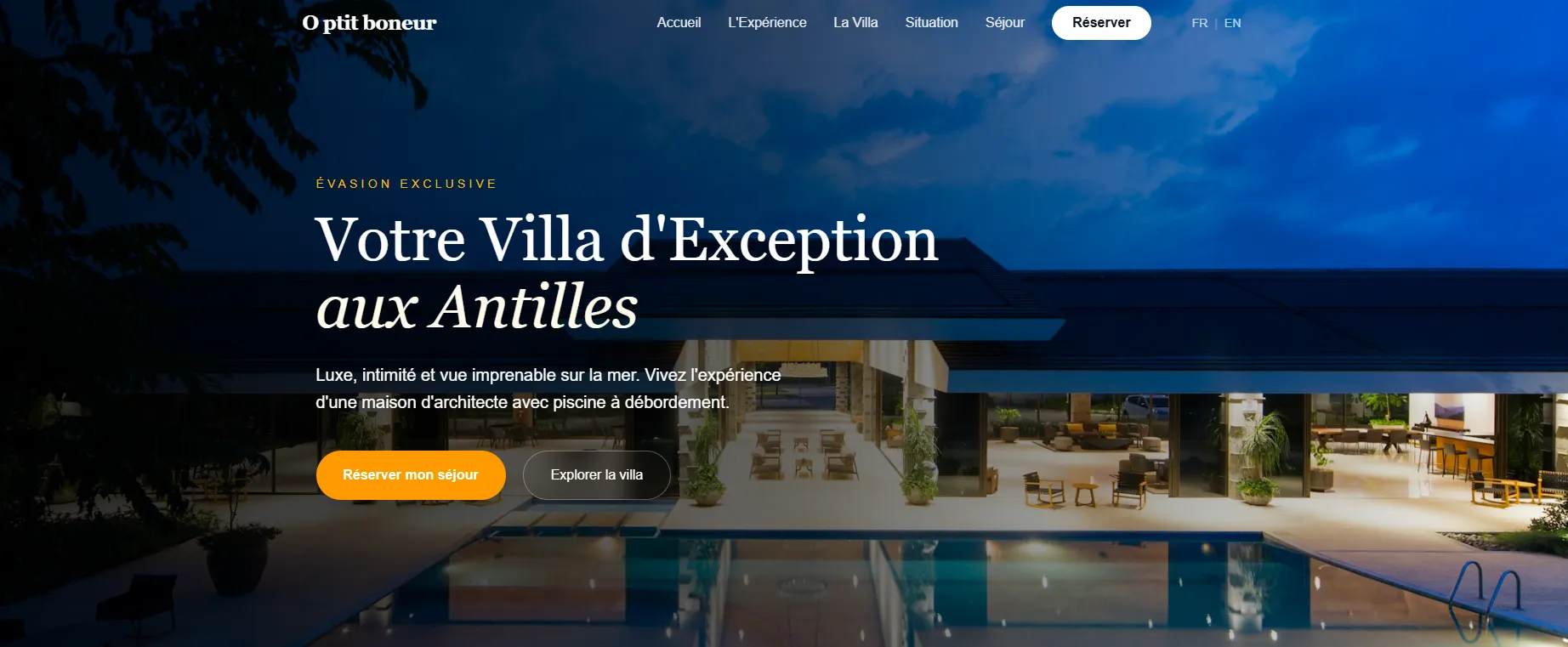 Aperçu du site de location de luxe O ptit Bonheur - Villa aux Antilles